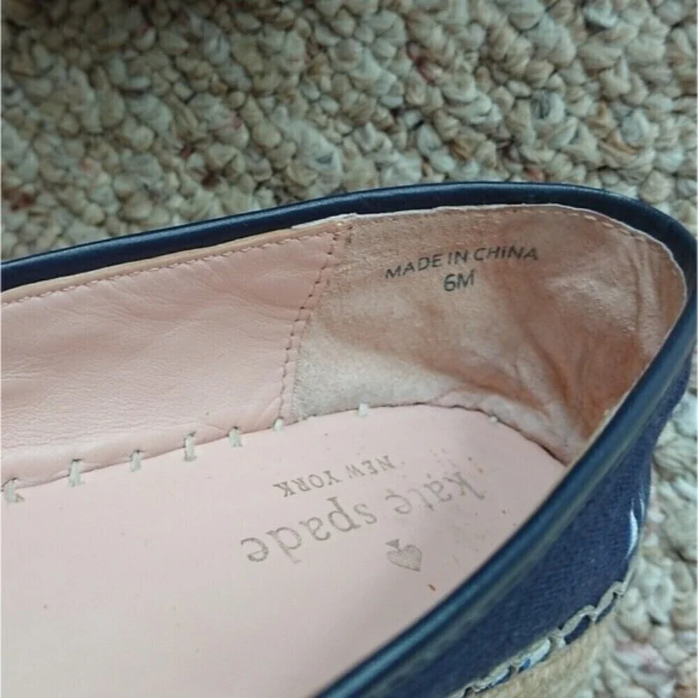 Kate Spade Navy Blue & White Bird Swallow Print Espadrilles Slip On size 6